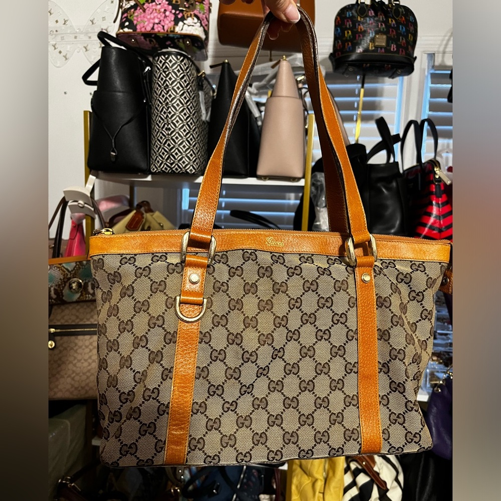 Vintage Gucci Beige and Brown Abbey Tote Bag